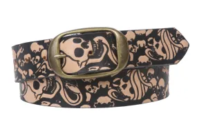 1 1/2" Snap on Scene Skull Embossed Stiff Leather Belt