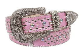 1 1/2" Snap On Western Rhinestone Cross Studded Faux Alligator Leather Belt