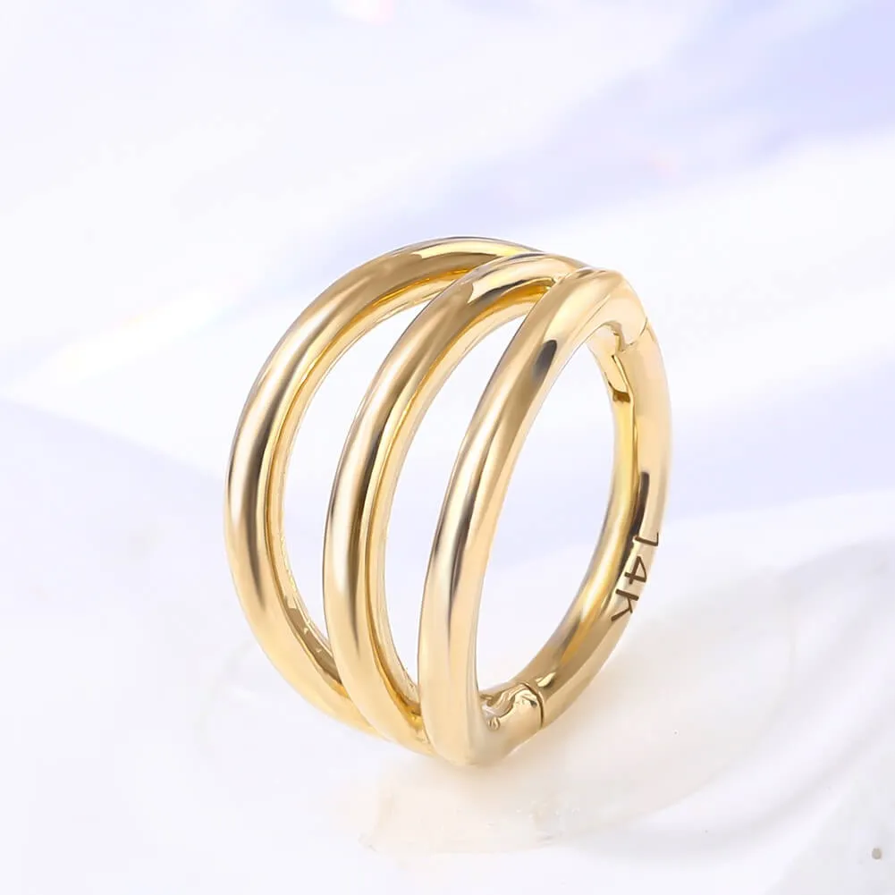 14K Gold Triple Layered Hinged Segment 16G Daith Helix Earring