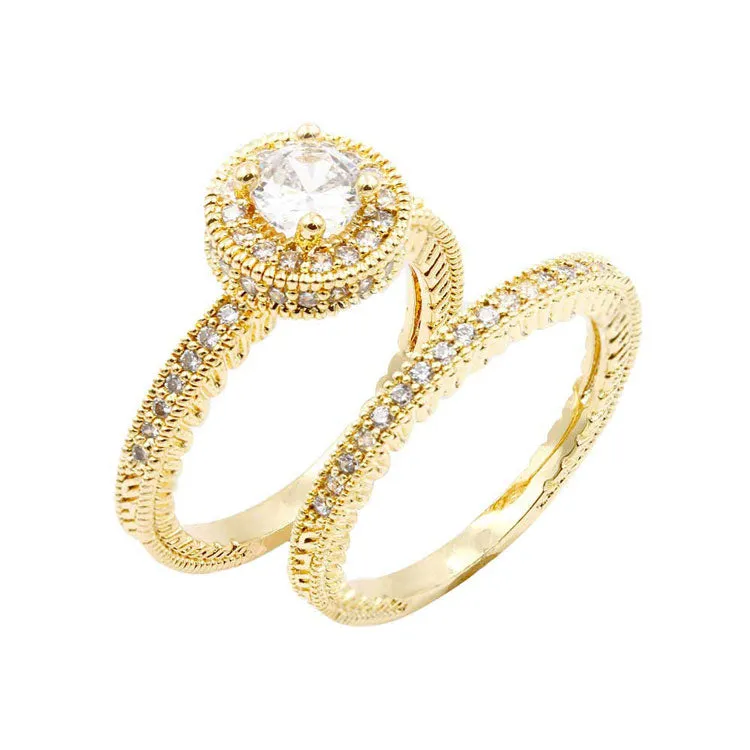 2PCS Round Gold Rhodium Plated CZ Embellished Rings by Madeline Love