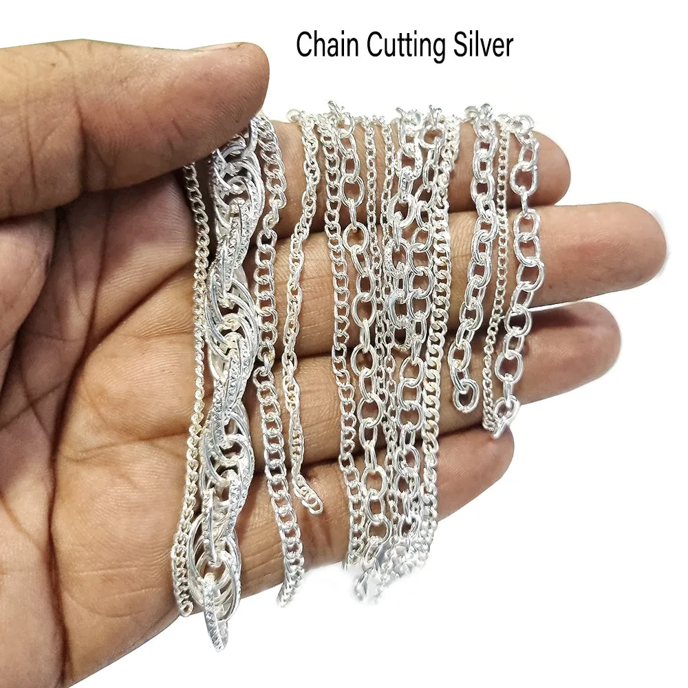 50 PIECES PACK OF ASSORTED SILVER CHAIN' CUTTING SIZE OF 3-5 INCHES' ASSORTMENT OF MULTIPLE DESIGNS AND SIZES