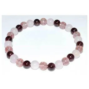 6mm Rose Qtz, Strawberry Qtz & Garnet bracelet