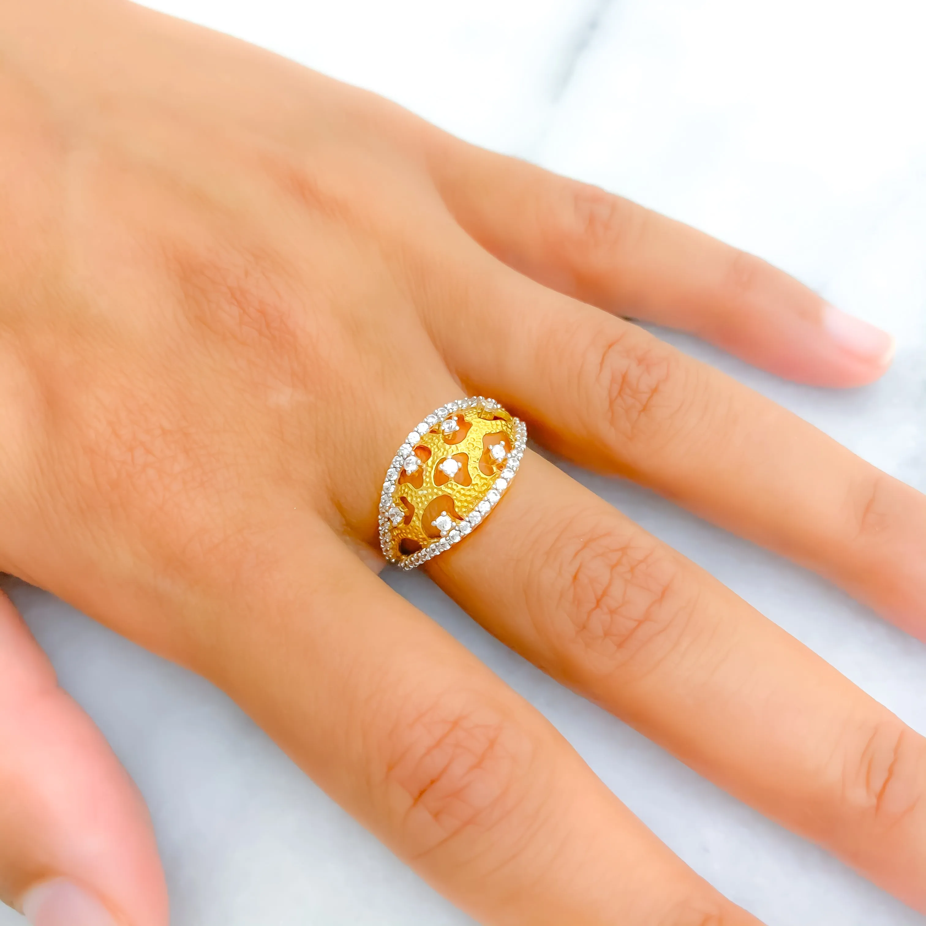 Abstract Textured CZ 22k Gold Ring