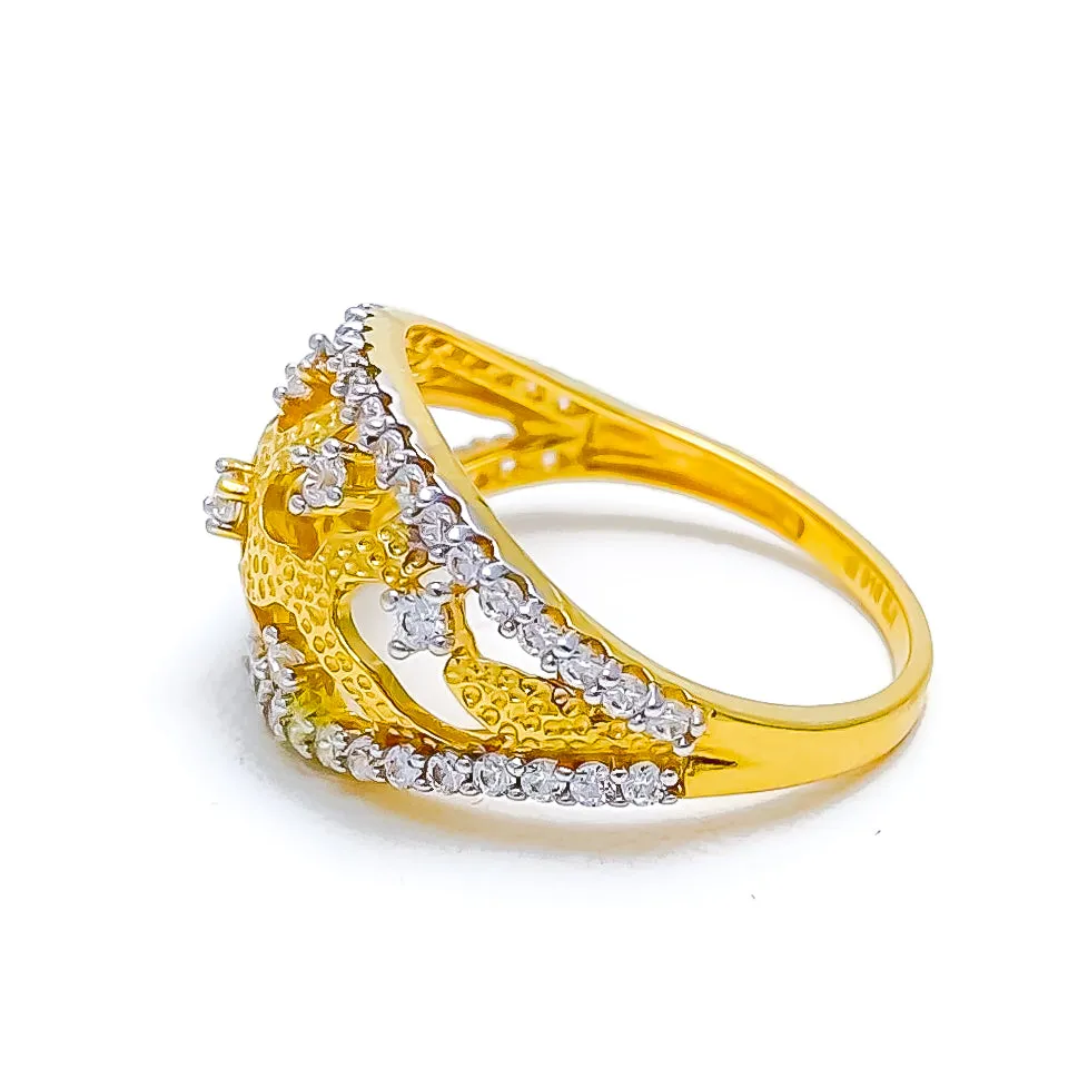 Abstract Textured CZ 22k Gold Ring