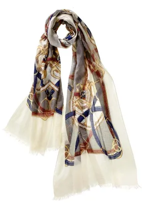 Alpine Cashmere Cinta Scarf Featherweight Printed Cashmere | Navy/Ivory