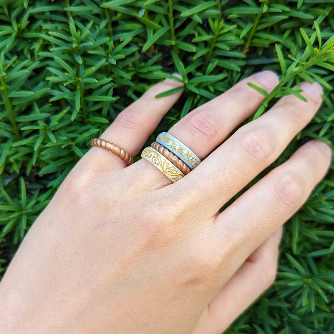 Antique Gold Braided Slim Silicone Ring, Stackable Thin Band