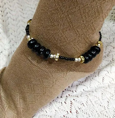 Black Color, 9 Inches   extension chain Metal beaded Anklets, Sold Per Piece