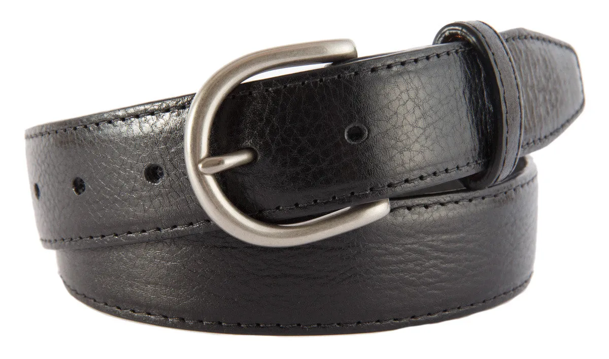 Black Glossy Leather Belt, Soho Buckle (Brushed Silver)