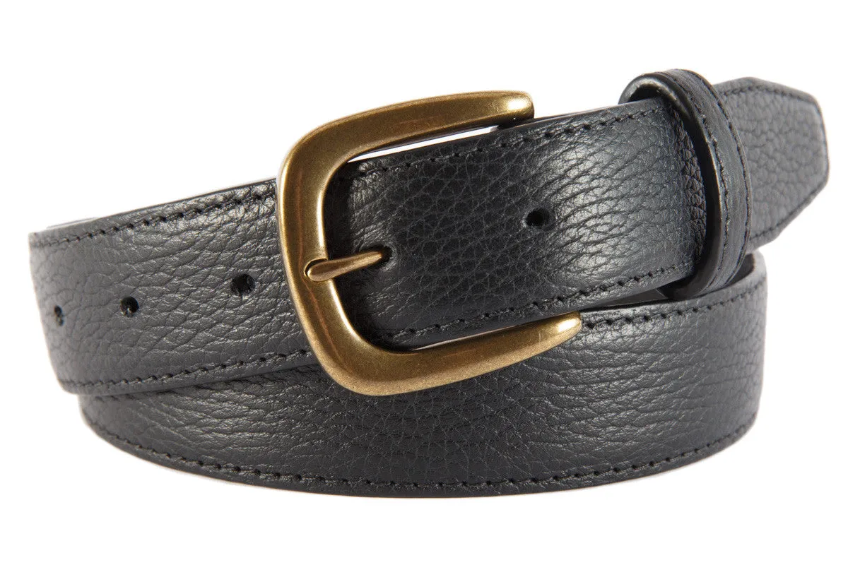 Black Pebbled Leather Belt, Hudson Buckle (Antique Brass)