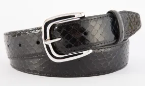 Black Snakeskin Belt, Hudson Buckle (Shiny Silver)