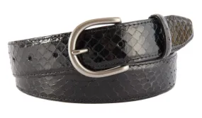 Black Snakeskin Belt, Soho Buckle (Brushed Silver)