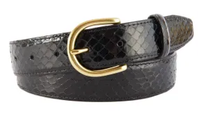 Black Snakeskin Belt, Soho Buckle (Gold)