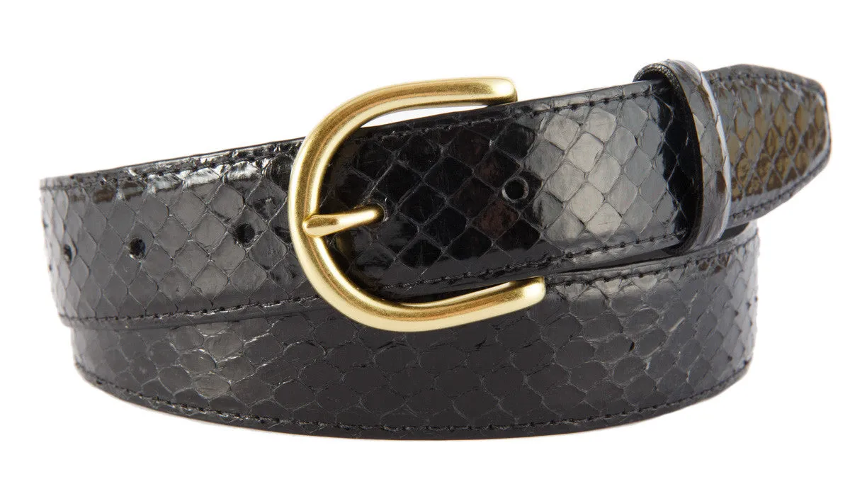 Black Snakeskin Belt, Soho Buckle (Gold)