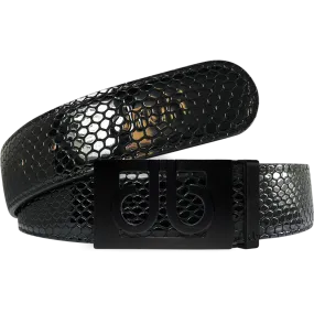 Black Snakeskin Texture Leather Belt with Matte Classic Buckle