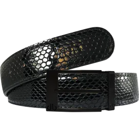 Black Snakeskin Texture Leather Belt with Matte Prong Buckle