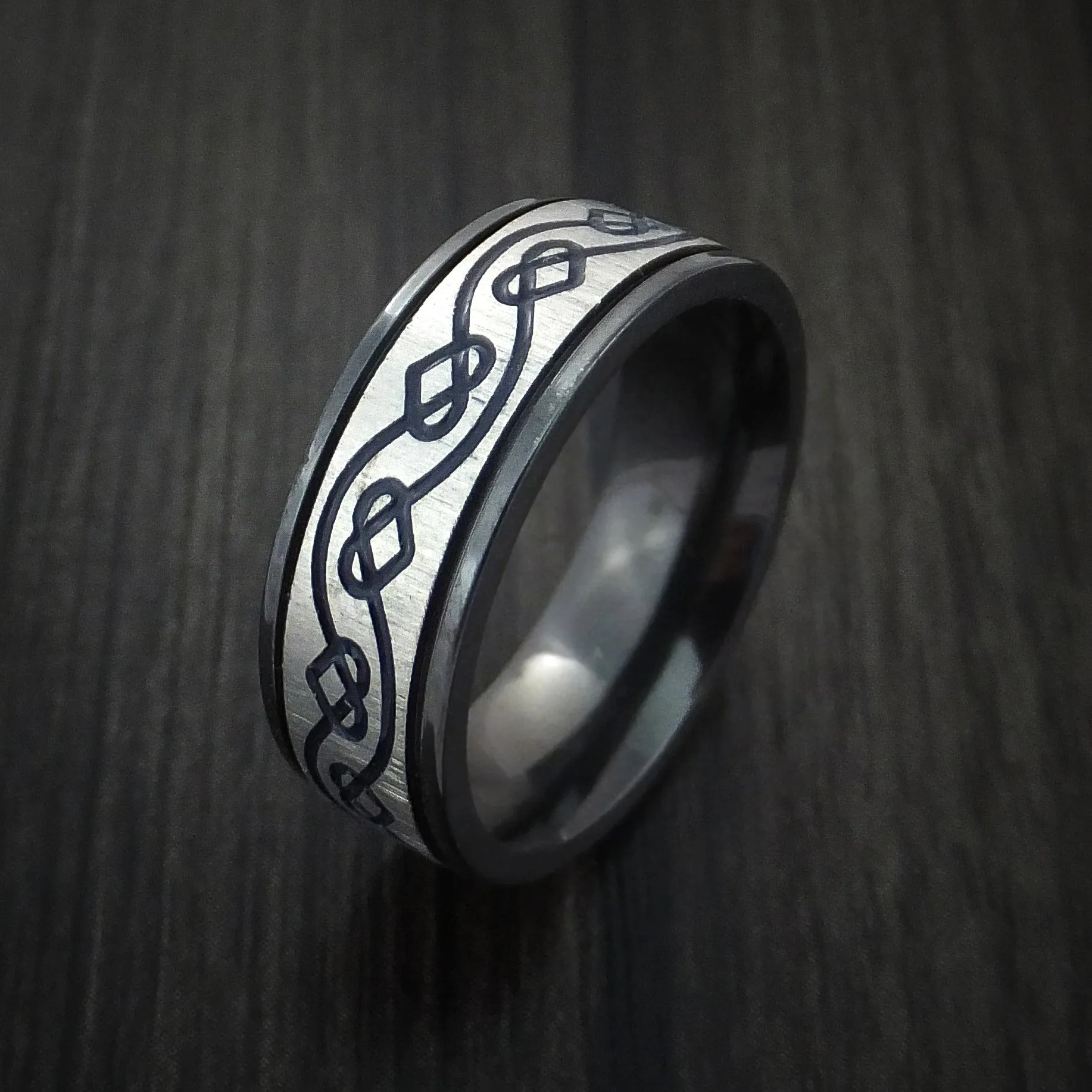 Black Titanium Celtic Heart Men's Ring Irish Knot Design Band