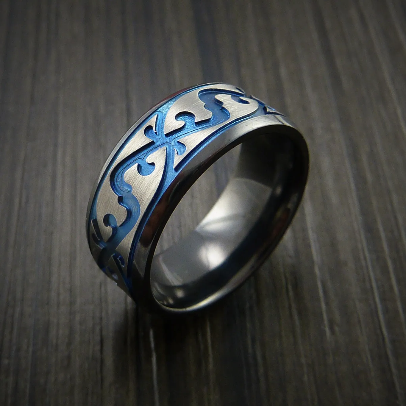 Black Zirconium Celtic Irish Knot Men's Ring Carved Pattern Design Band