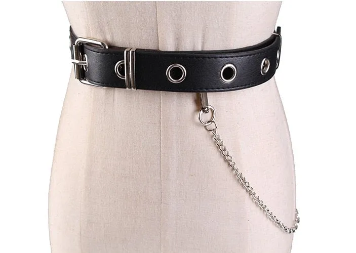 Chain rivet PU faux leather belt