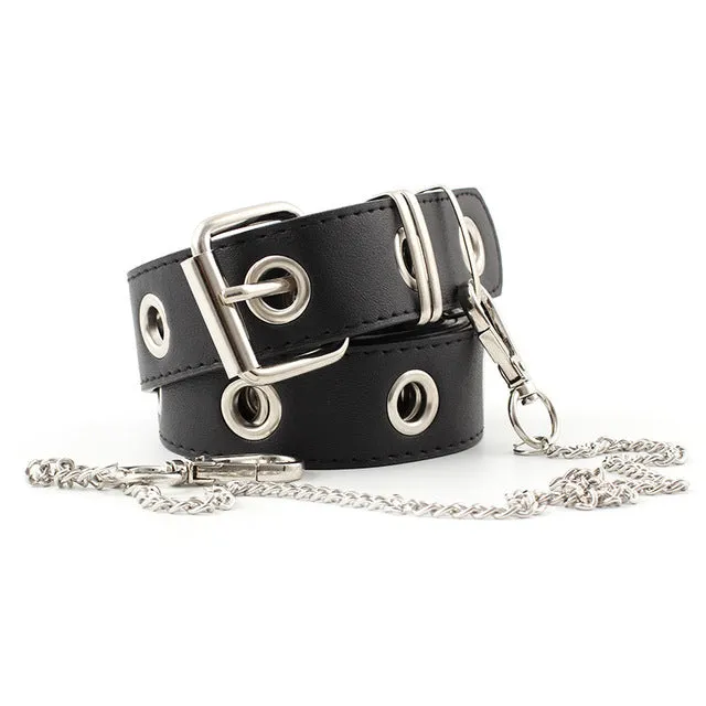 Chain rivet PU faux leather belt