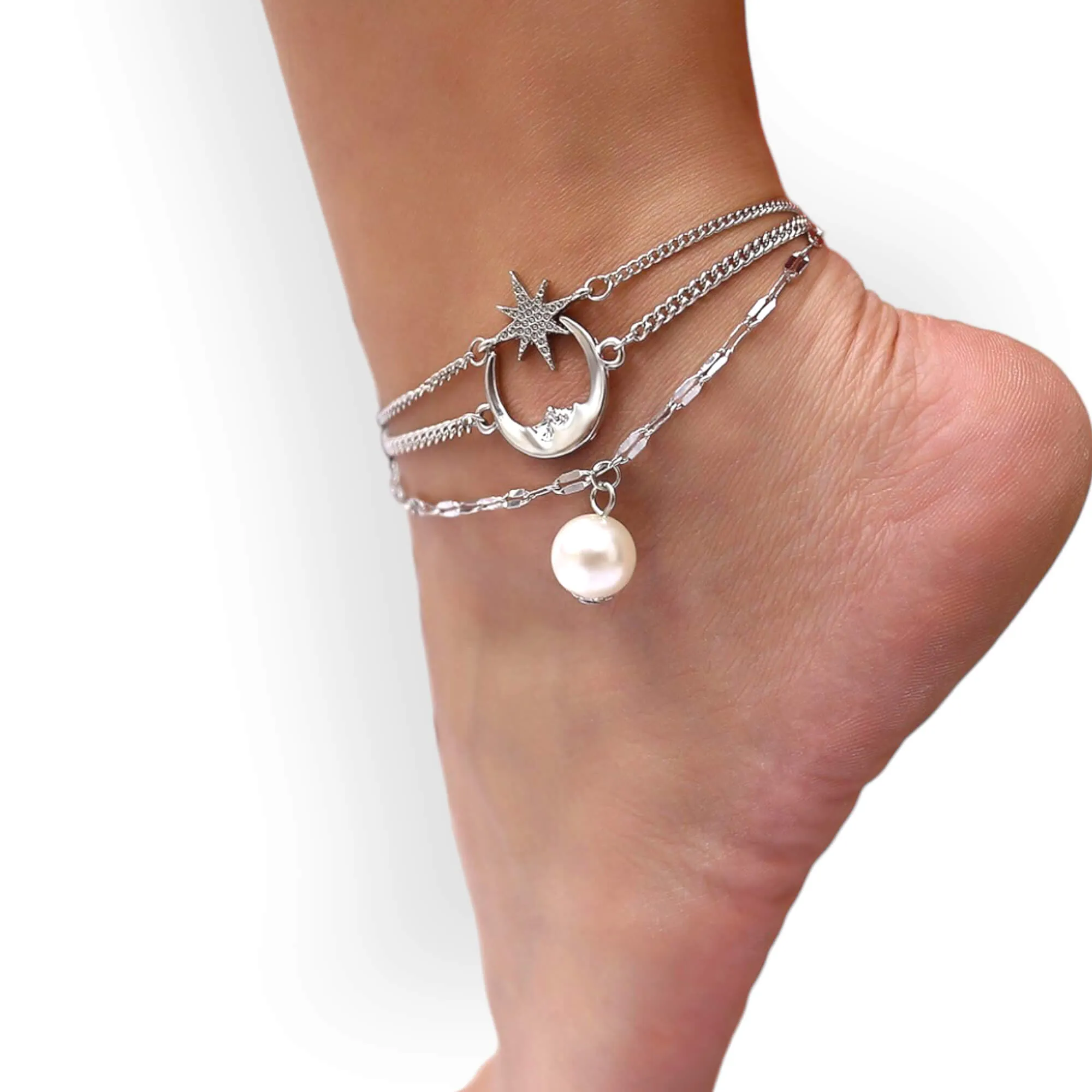 Charming Moon Stars Layering Ankle Bracelet