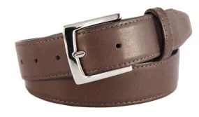 Chocolate Brown Smooth Leather Belt, Signature Buckle (Shiny Silver)