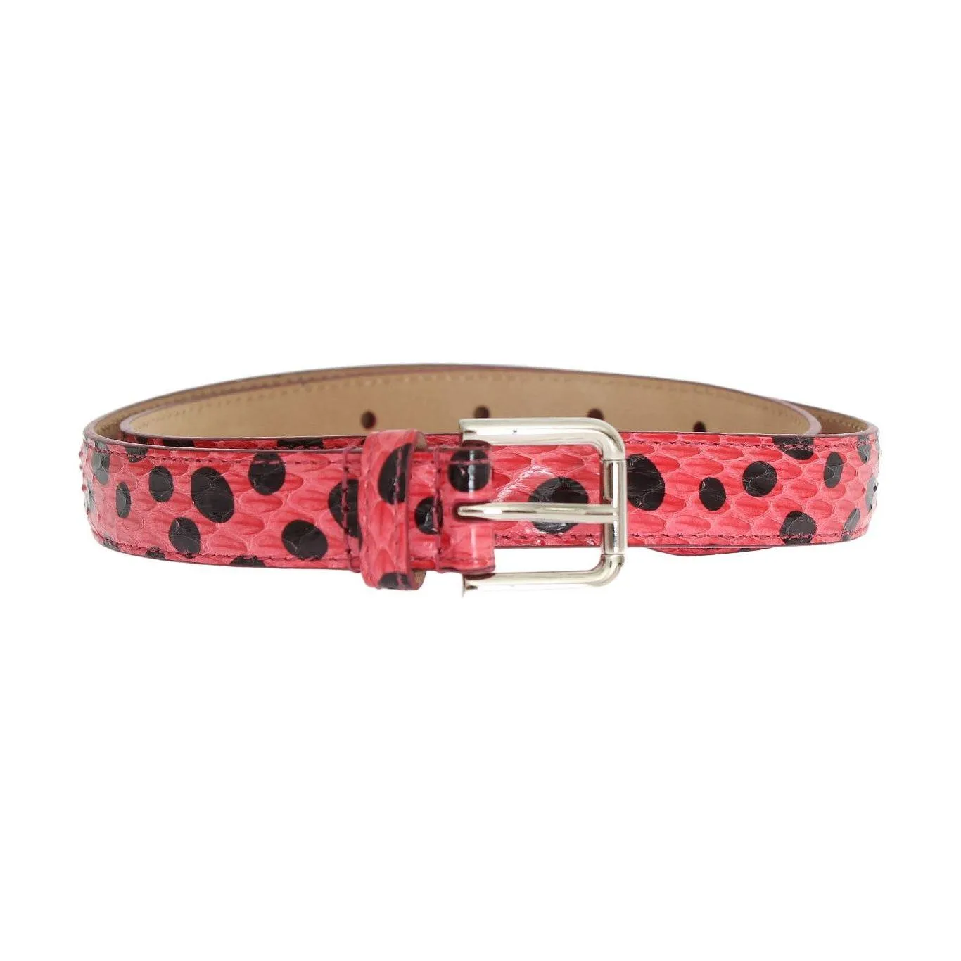 Dolce & Gabbana Polka Dot Snakeskin Belt with Silver Buckle