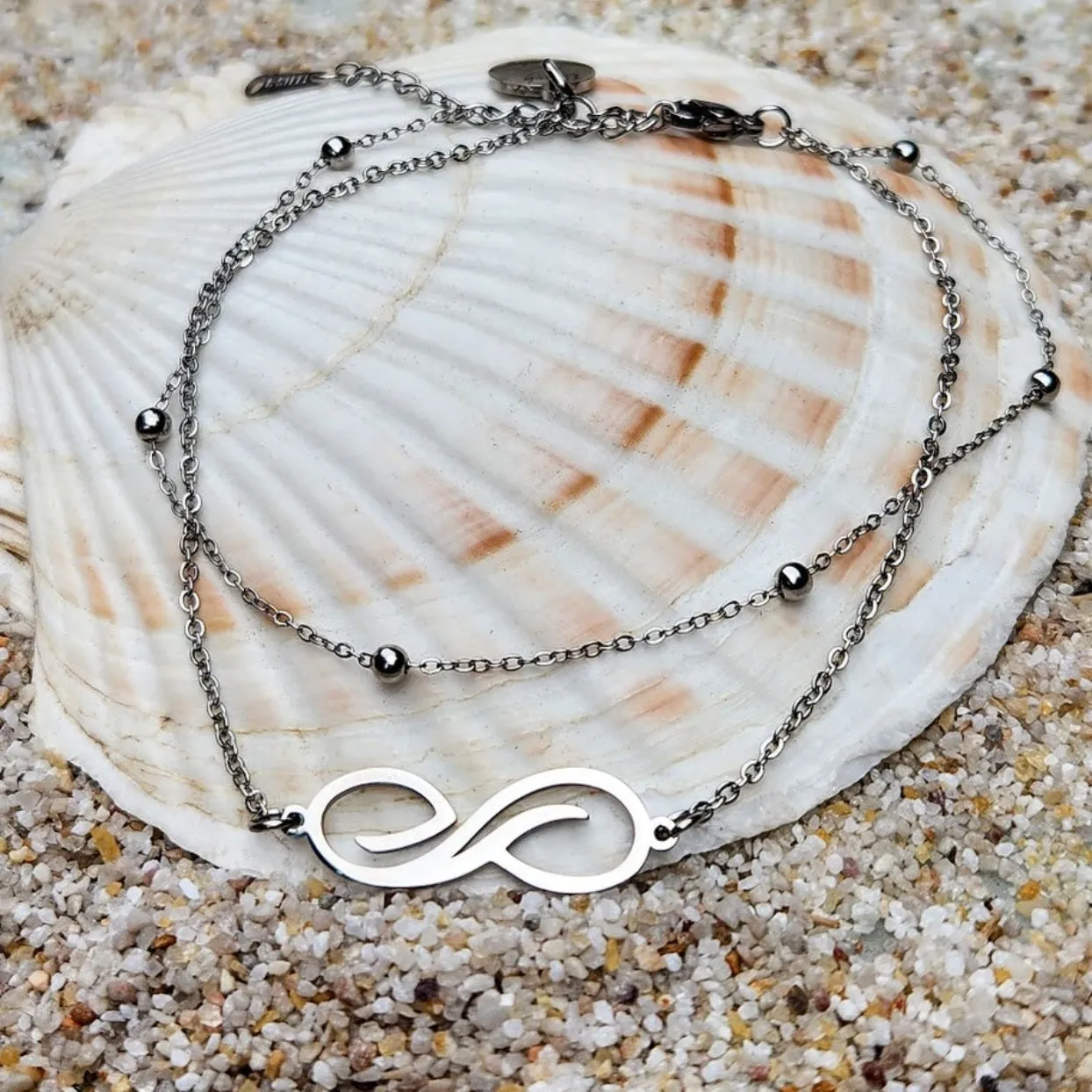 DOUBLE INFINITY - SATURN CHAIN DOUBLE GOLD OR SILVER WATERPROOF ANKLET