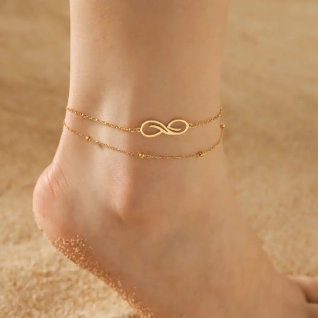 DOUBLE INFINITY - SATURN CHAIN DOUBLE GOLD OR SILVER WATERPROOF ANKLET