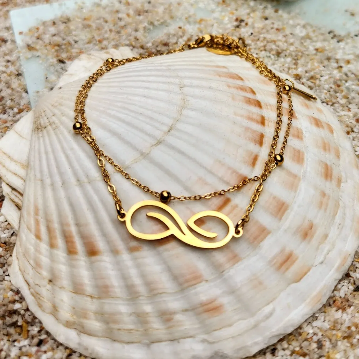 DOUBLE INFINITY - SATURN CHAIN DOUBLE GOLD OR SILVER WATERPROOF ANKLET