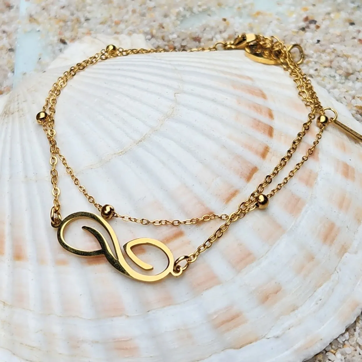 DOUBLE INFINITY - SATURN CHAIN DOUBLE GOLD OR SILVER WATERPROOF ANKLET