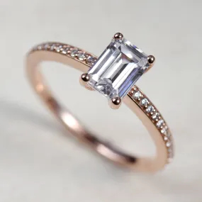 Emerald Cut Pave Basket Solitaire Engagement Ring