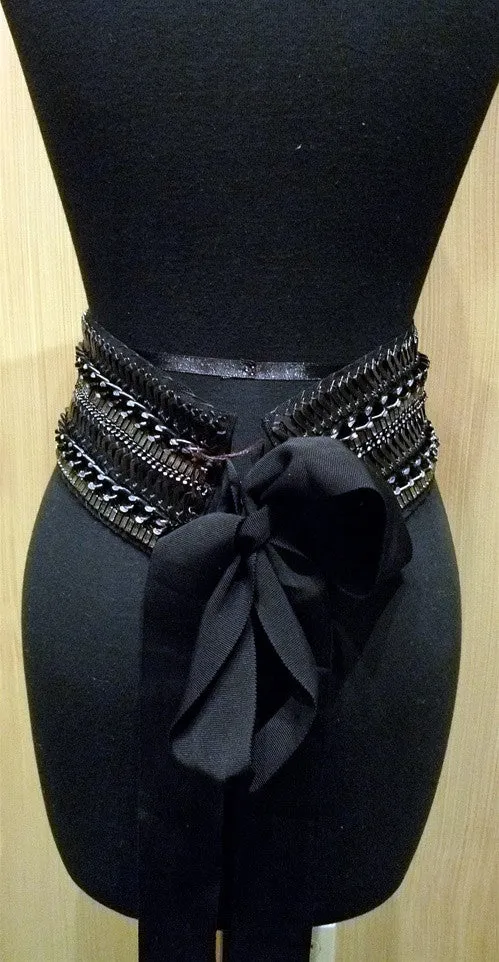 Erickson Beamon For Haiti Corset Chain Encrusted Belt with Ribbon Tie Closure