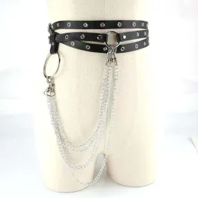 Eyelet Studded Triple Strap Belt with Triple Hip Chain