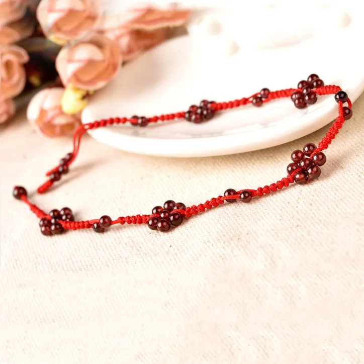 Garnet Beaded Braided Rope Anklet Handmade Jewelry Accessories Gift Women