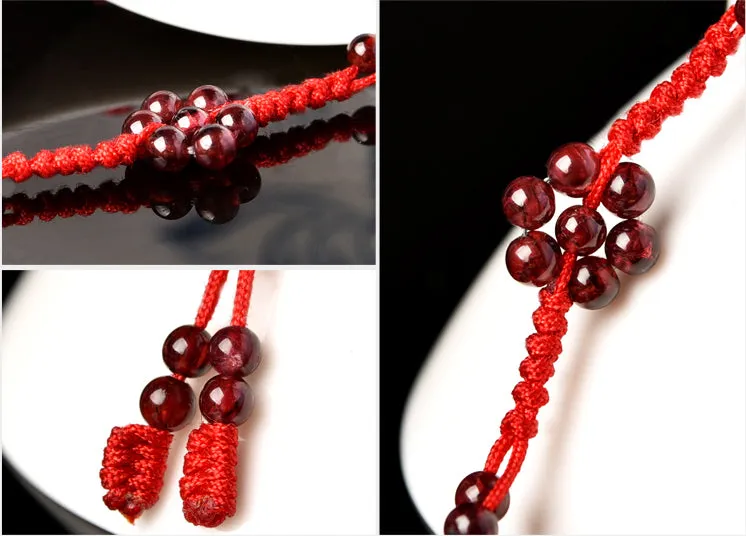 Garnet Beaded Braided Rope Anklet Handmade Jewelry Accessories Gift Women