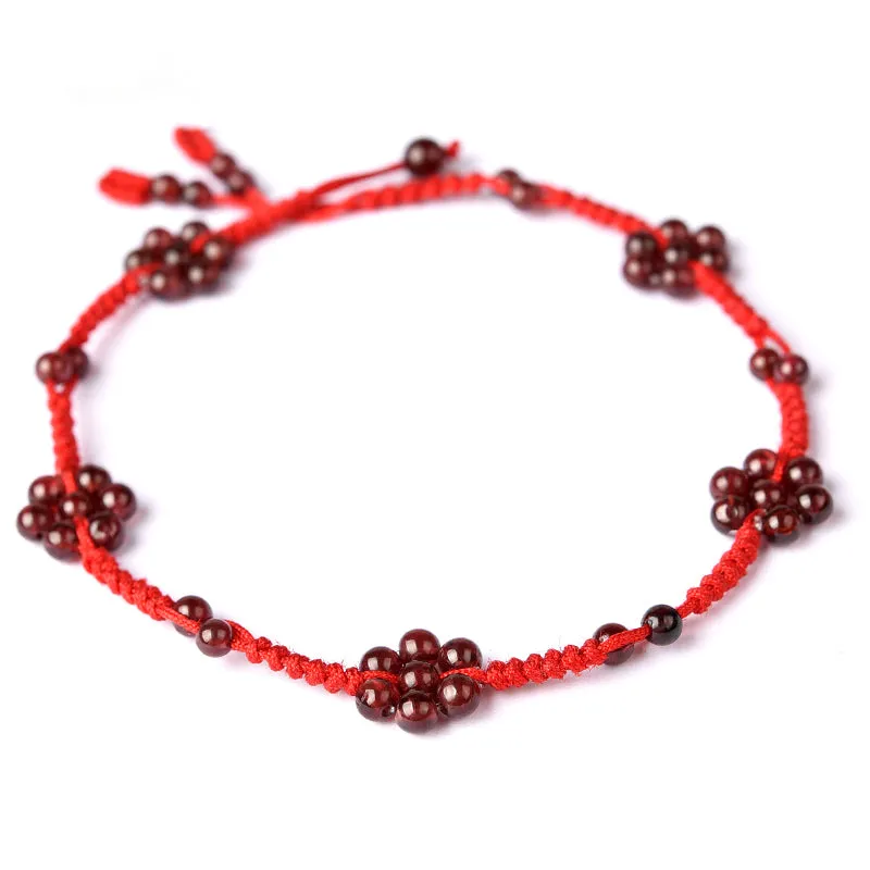 Garnet Beaded Braided Rope Anklet Handmade Jewelry Accessories Gift Women