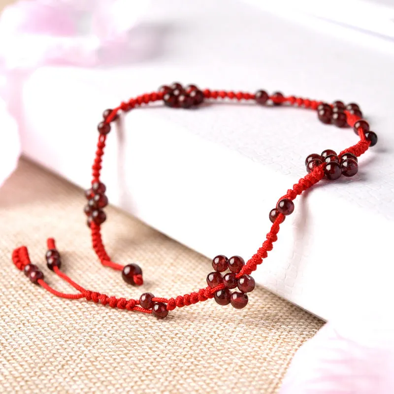 Garnet Beaded Braided Rope Anklet Handmade Jewelry Accessories Gift Women