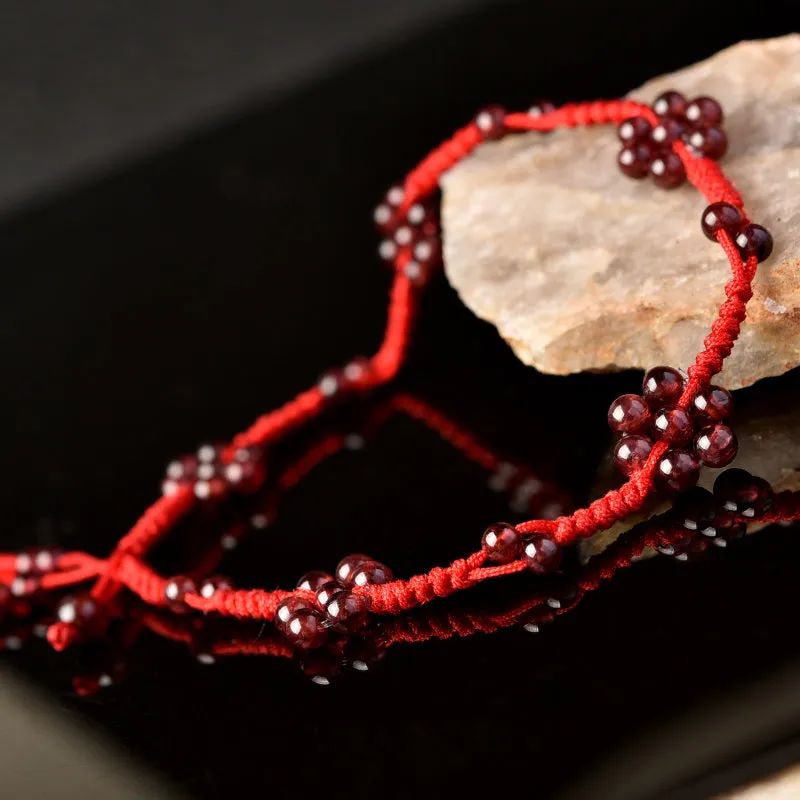 Garnet Beaded Braided Rope Anklet Handmade Jewelry Accessories Gift Women