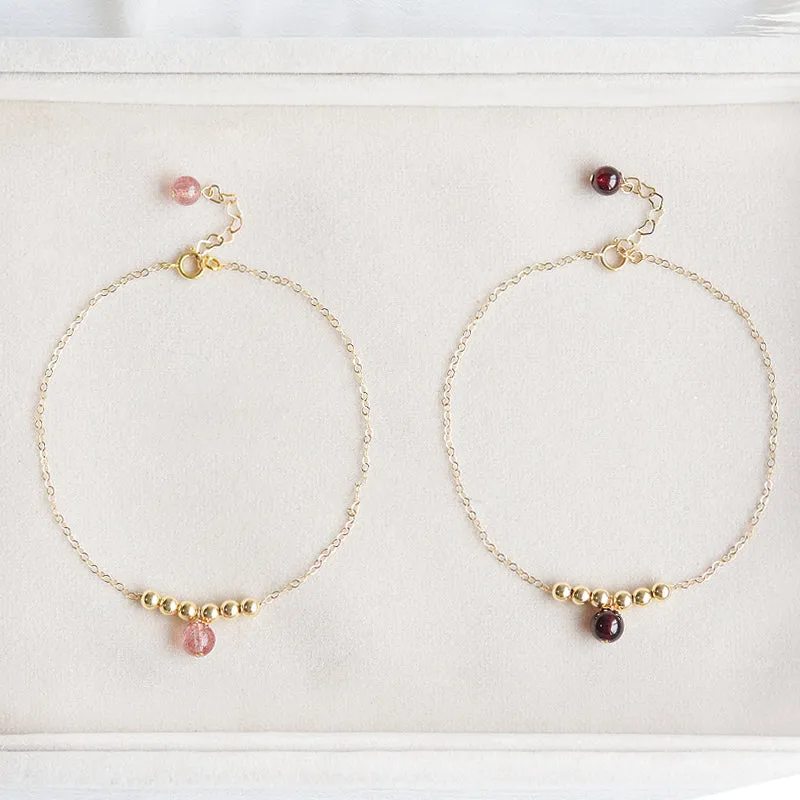 Garnet Strawberry Quartz Crystal Bead 14k Gold Plated Anklet Handmade Jewelry Accessories Women