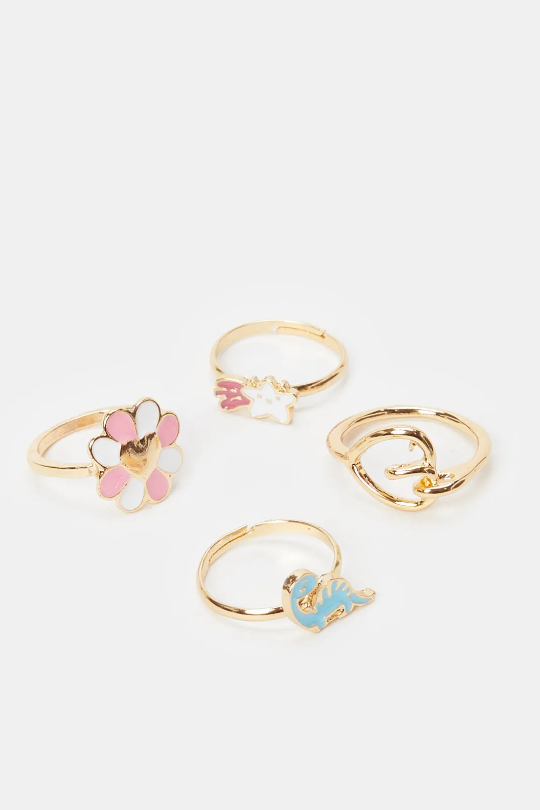 Girls Gold Embellished Ring Set (4 Piece)