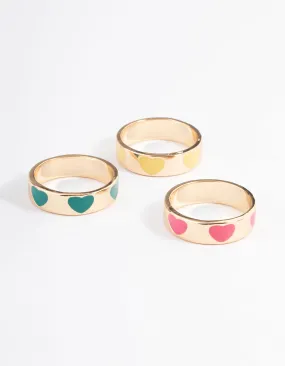 Gold Enamel Heart Ring Pack