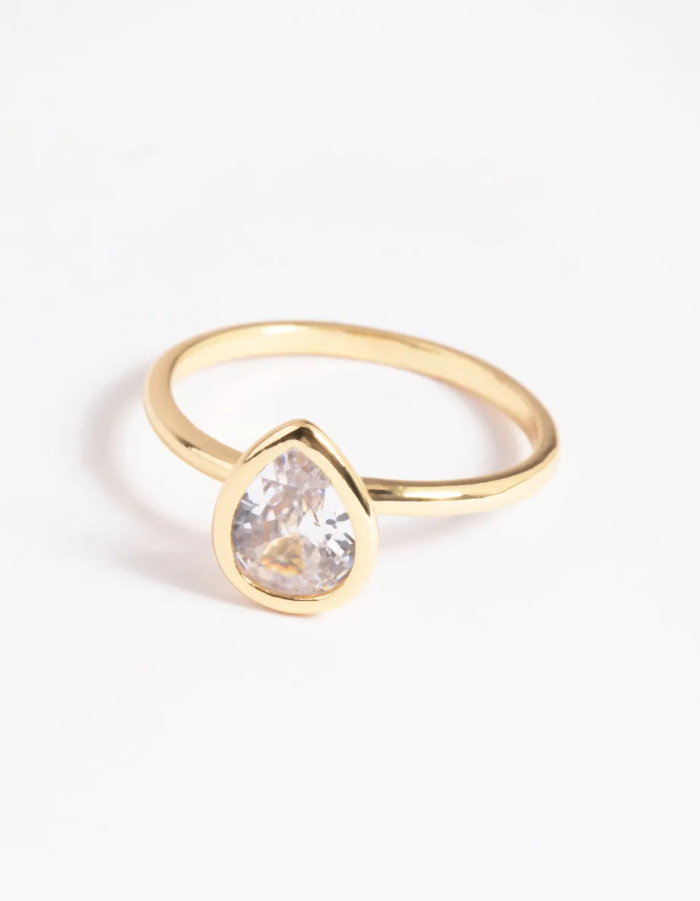 Gold Plated Cubic Zirconia Pear Cut Ring