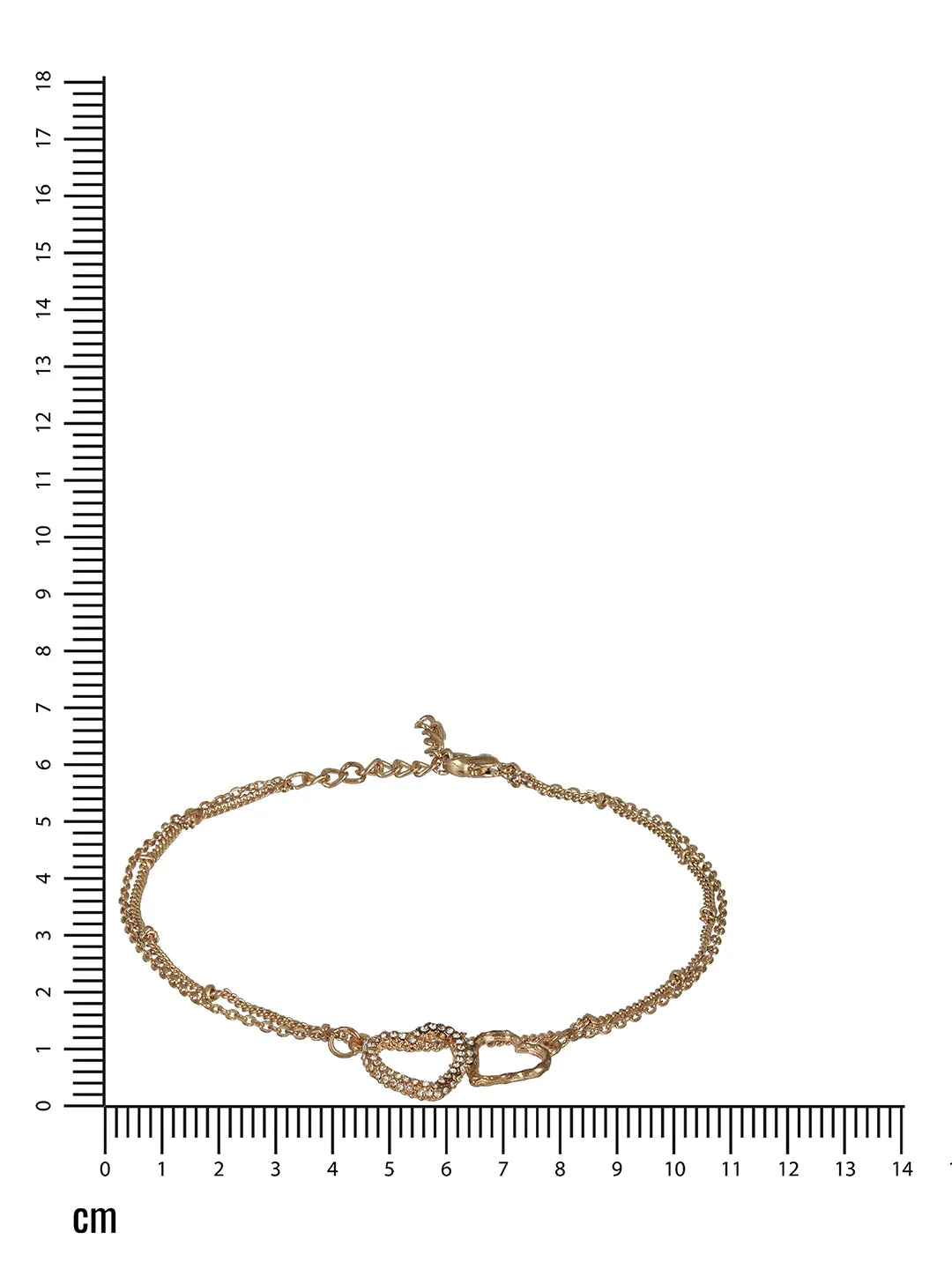 Gold-Plated Cz Studded Layered Heart Charm Anklet