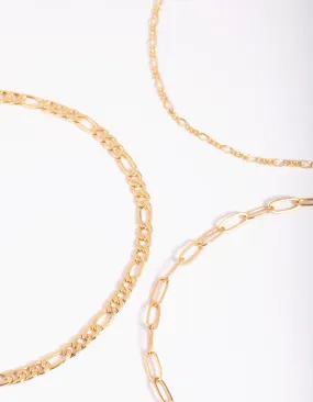 Gold Plated Dainty Chain Anklet Pack