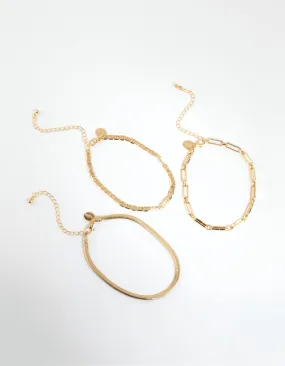 Gold Plated Mixed Chain Anklet Pack