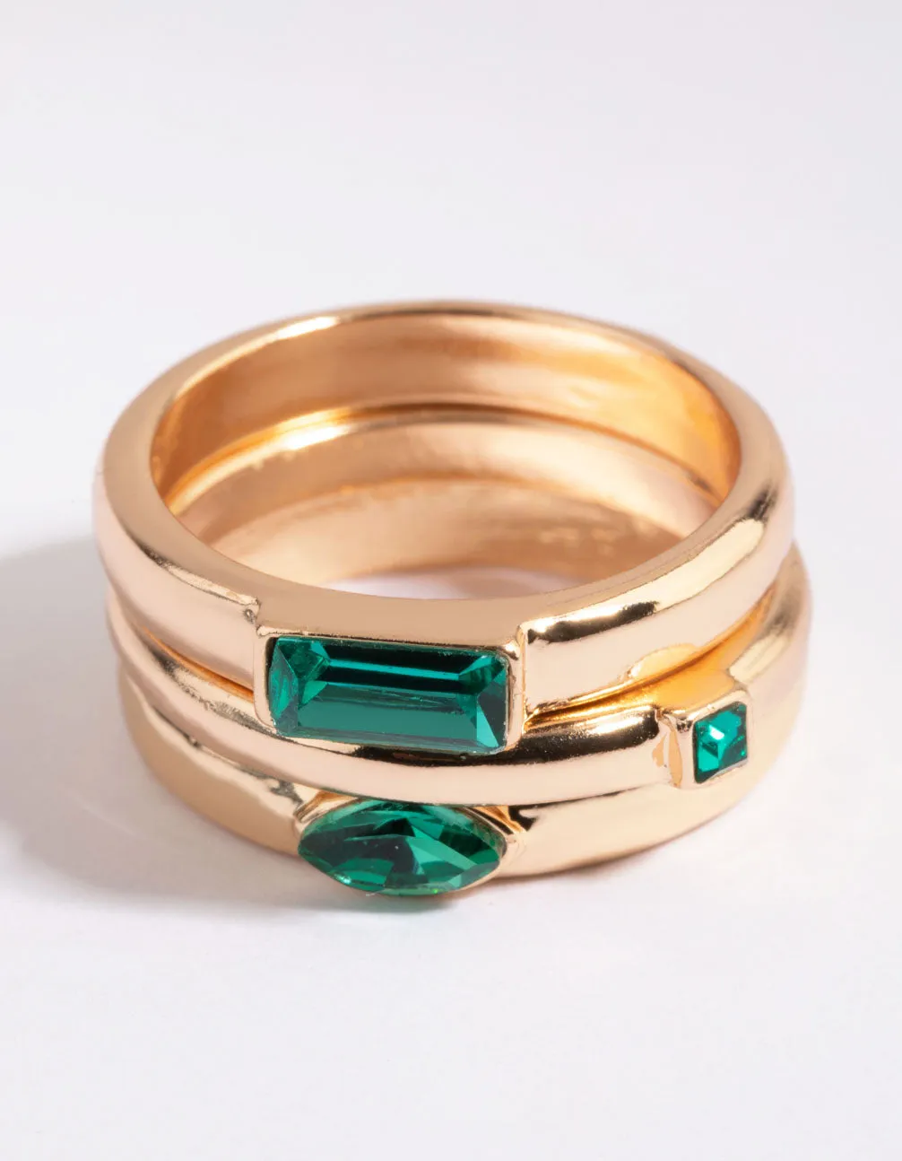 Gold Ring Pack with Emerald Coloured Stones