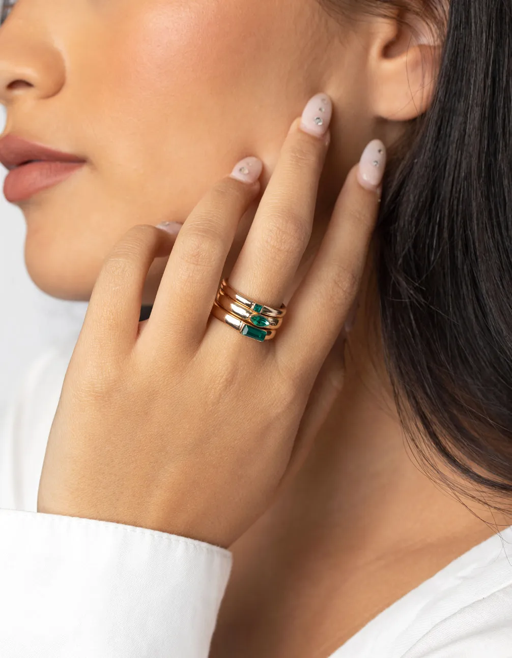 Gold Ring Pack with Emerald Coloured Stones