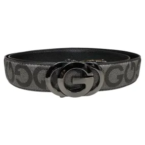 Grey Printed Belt Genuine Leather Black and sliver Buckle