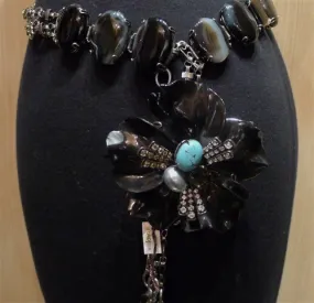 Iradj Moini Belt with Agate Segments, Obsidian Floral Brooch with Smoky Topaz  and Turquoise