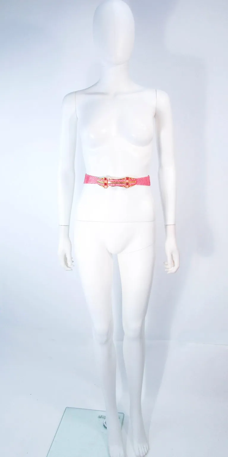 JUDITH LEIBER Pink Snakeskin Belt with Gold Hardware Adjustable